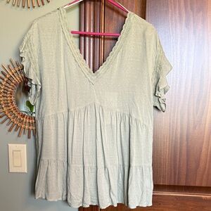 Miss Me Lace V-Neck Ruffle Sleeve Blouse - Sage Green Size Small